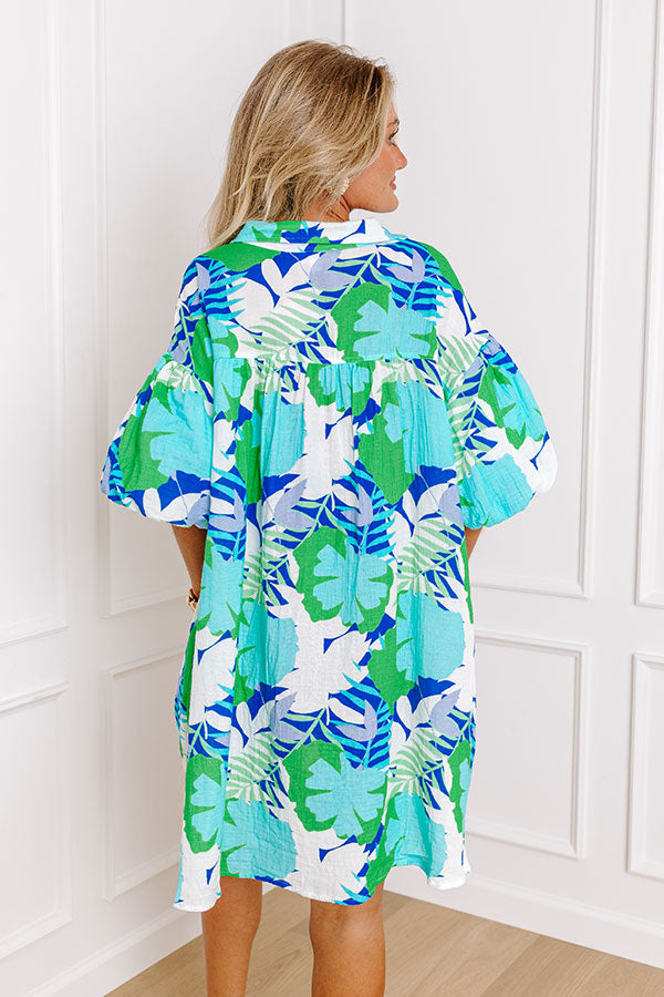 Premium Tropical Escape Button-Down Mini Dress