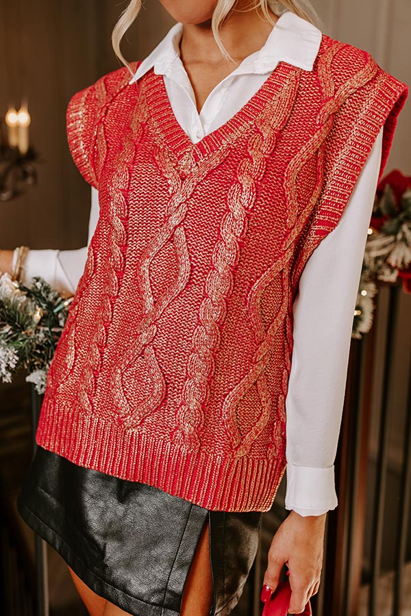 Ultimate Holiday Glam Metallic Knit Vest Top - Red