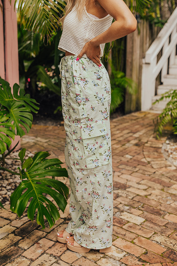 Premium Free Spirit High Waist Floral Cargo Pants in Mint - Ultimate Comfort & Style