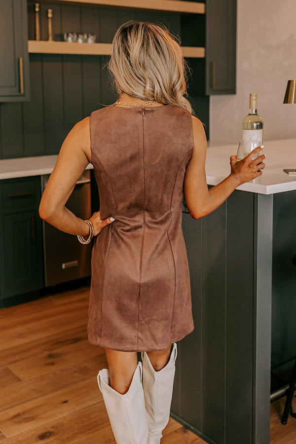 Premium Faux Suede Mini Dress - Ultimate Brown Chic