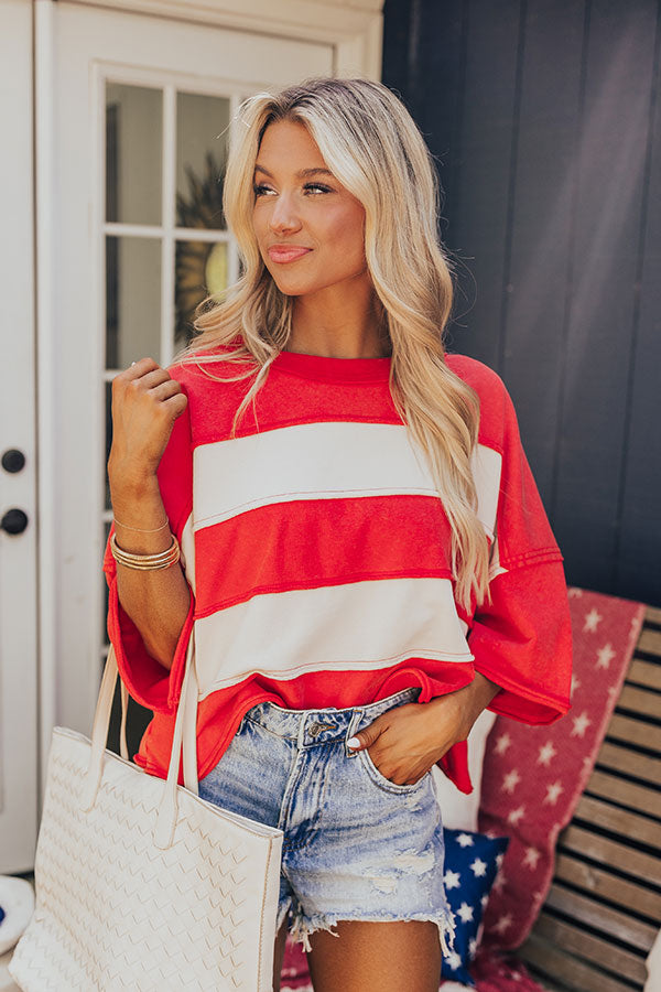 Premium Stripes & Sparklers Vintage Wash Tee - Red