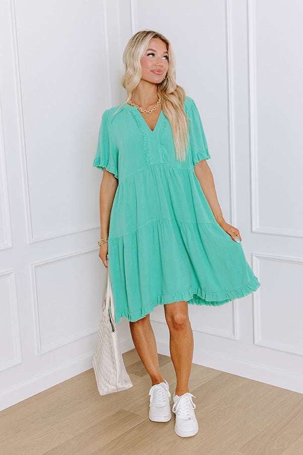 Premium Linen-Blend Mini Dress in Sea Glass - Effortless Chic Style