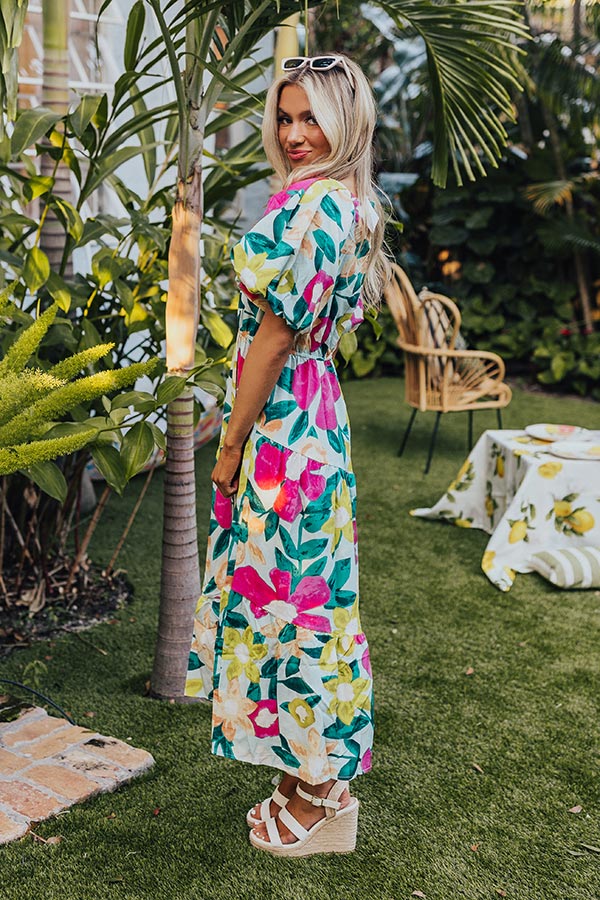 Premium Sunset Floral Midi Dress - Ultimate Comfort & Style