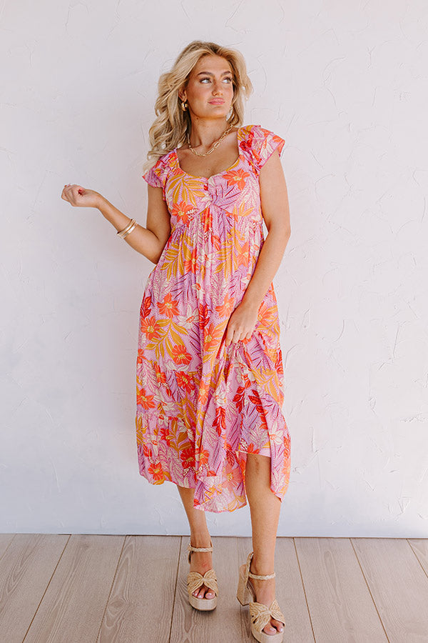 Premium Hibiscus Harmony Midi Dress