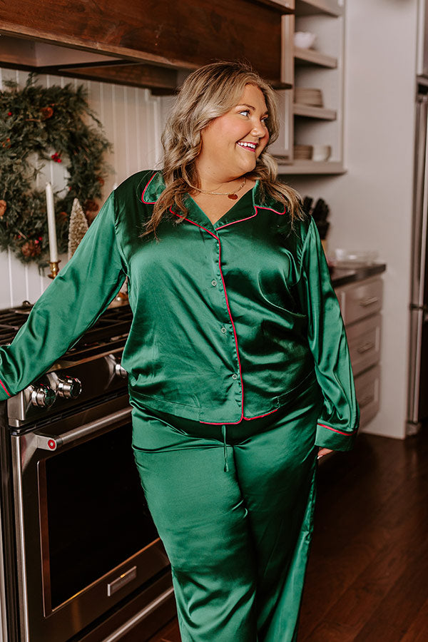 Premium Satin Pajama Top - Hunter Green Curves