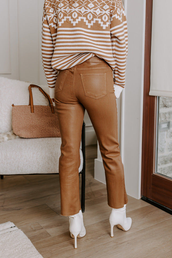 Just USA Premium Ariadne High Waist Coated Straight Leg Pants in Camel - Ultimate Chic Style