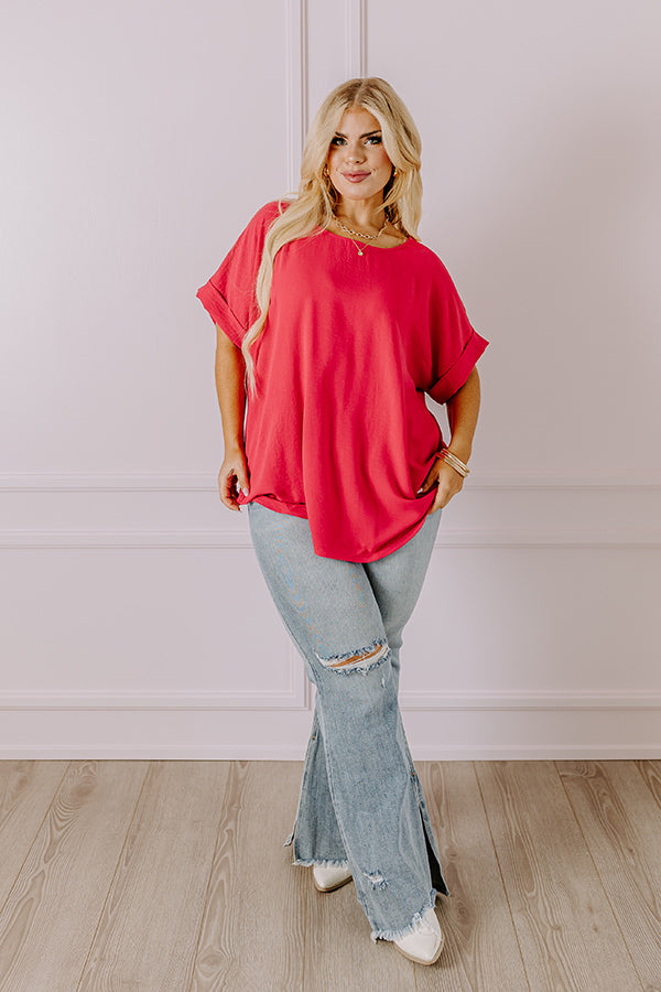 Premium Raspberry Curves Shift Top with Peonies Print
