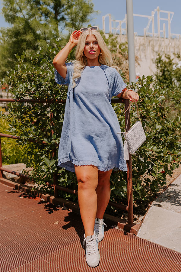 Premium Sunday Mornings Eyelet Shift Dress - Airy Blue Curves