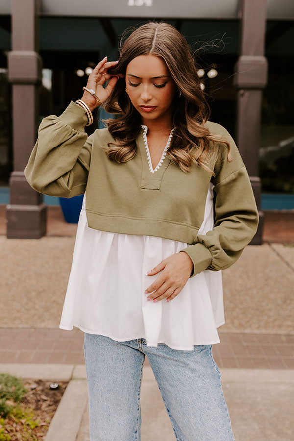 Premium Sweet Whispers Shift Top - Olive Elegance