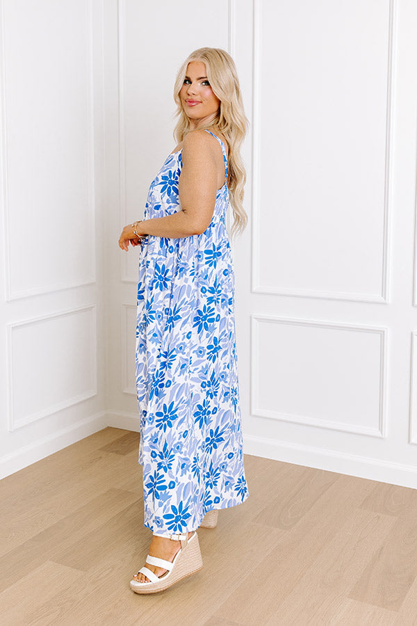 Premium Floral Midi Dress - Blue Curves Elegance