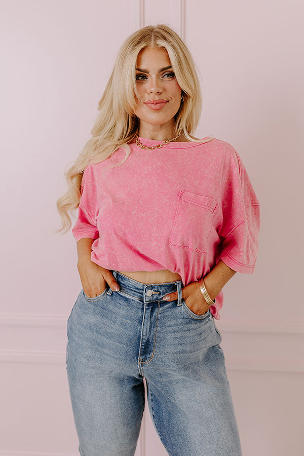 Premium Mineral Wash Tee - Relaxed Fit in Pink Curves