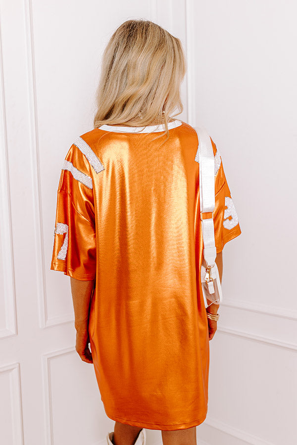 Ultimate Game Day Faux Leather Mini Dress - Orange Sparkle