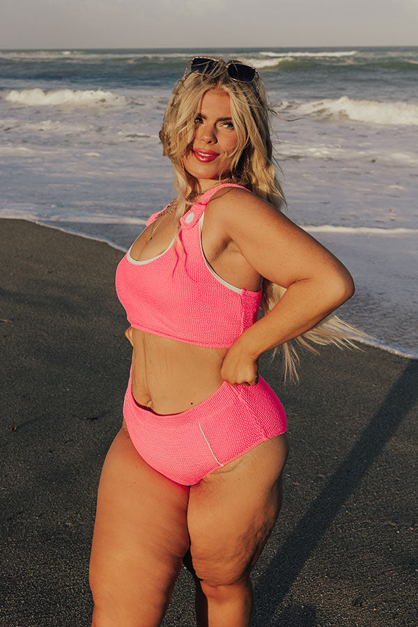 Premium Sandy Sunset High Waist Seersucker Bikini Bottom for Curves