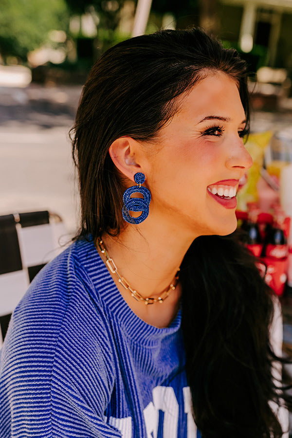 Premium Navy Beaded Double Hoop Earrings - Iconic Style