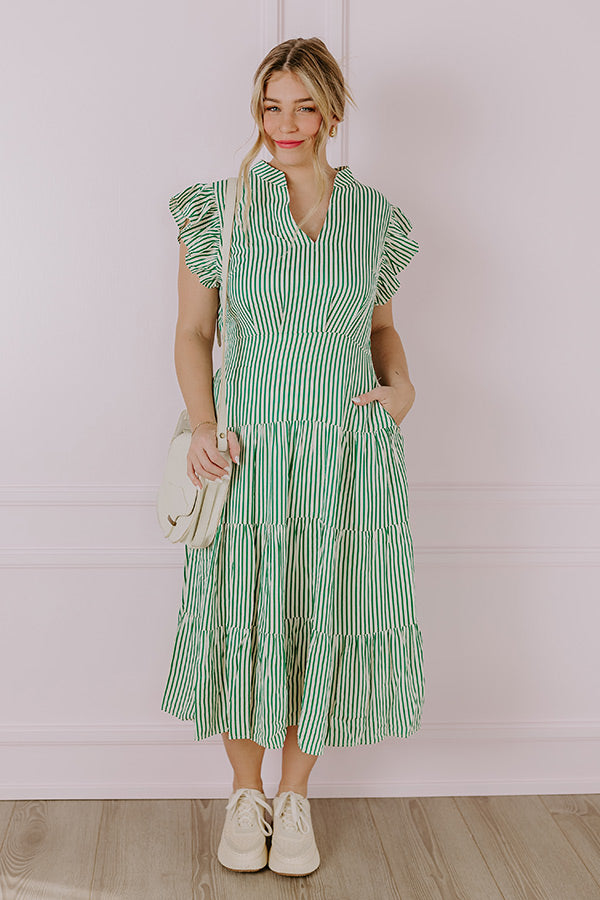 Premium Emerald Stripe Midi Dress for Effortless Style