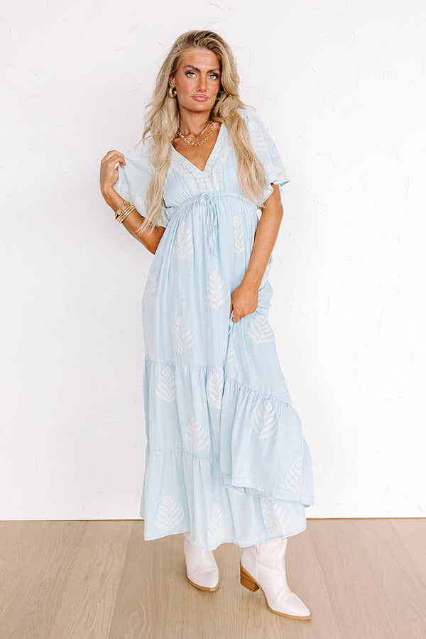 Premium Venice Stroll Embroidered Maxi Dress - Sky Blue Boho Chic