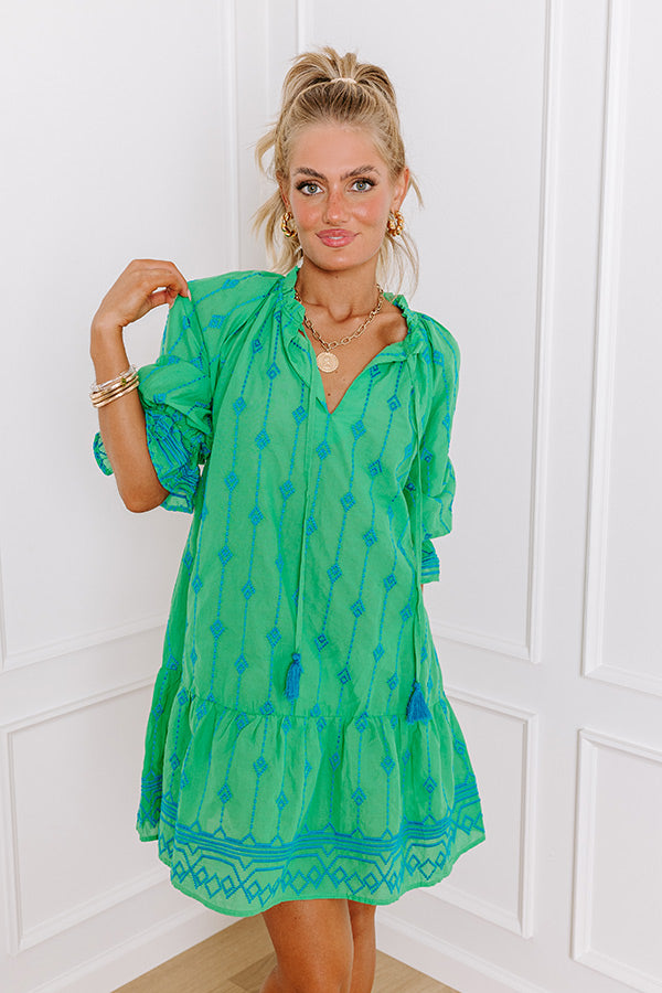 Premium Charleston Stroll Embroidered Mini Dress - Kelly Green