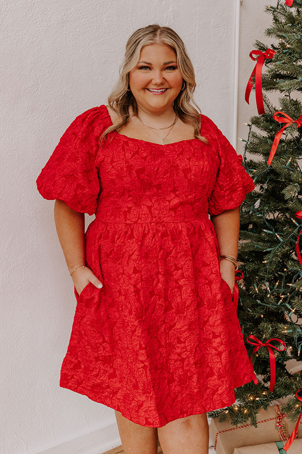 Ultimate Holiday Happiness Jacquard Mini Dress - Red Curves