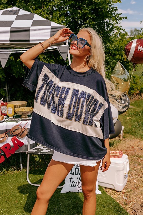 Ultimate Touchdown Sequin Oversized Tee - Navy/White | Game Day Essential