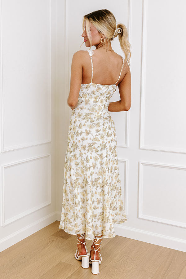 Primrose Yellow Femme Fatale Lace Midi Dress