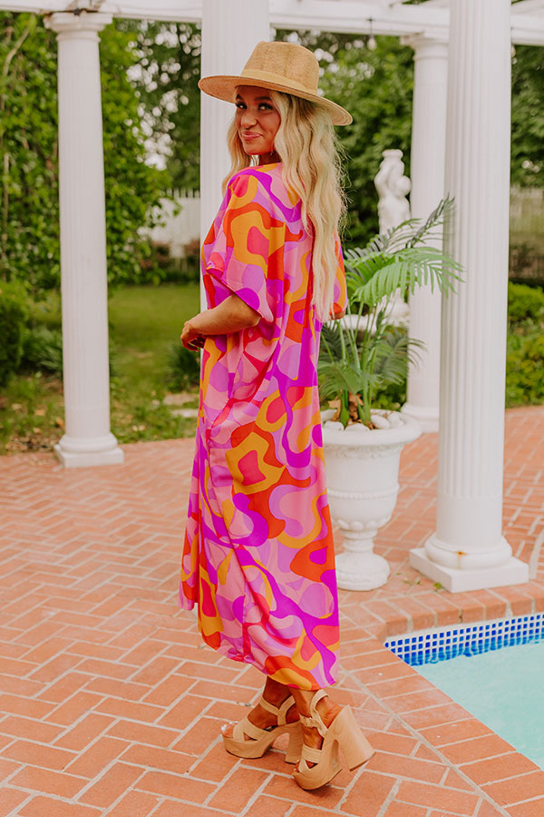 Premium Beachy Days Caftan Midi Dress - Vibrant Pink