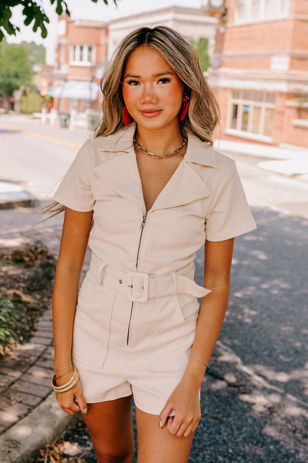 Ultimate Sophistication: Light Beige Denim Romper