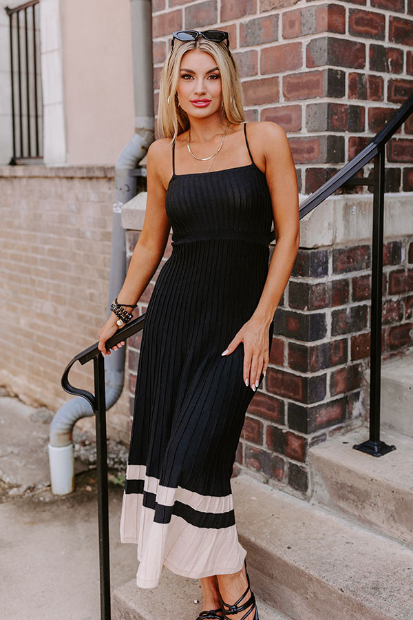 Ultimate Coastal Cutie Ribbed Maxi Dress - Sleek Black