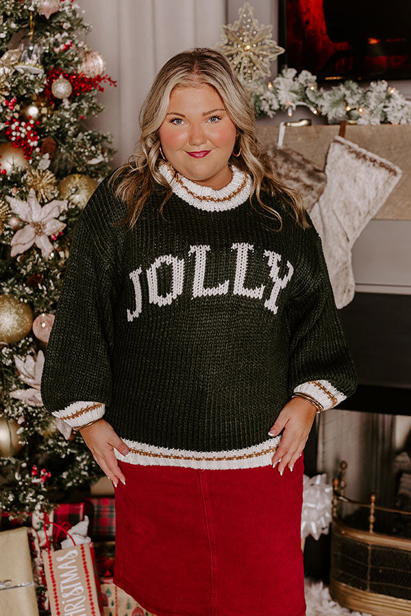 Premium Holiday Vibes Knit Sweater - Jolly Hunter Green Curves