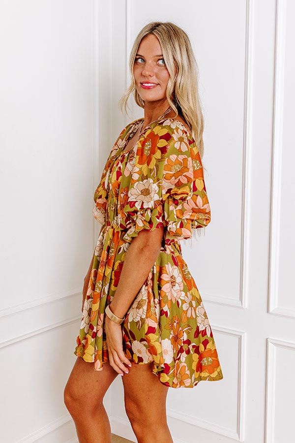 Premium Olive Floral Mini Dress - Fall Fashion Essential