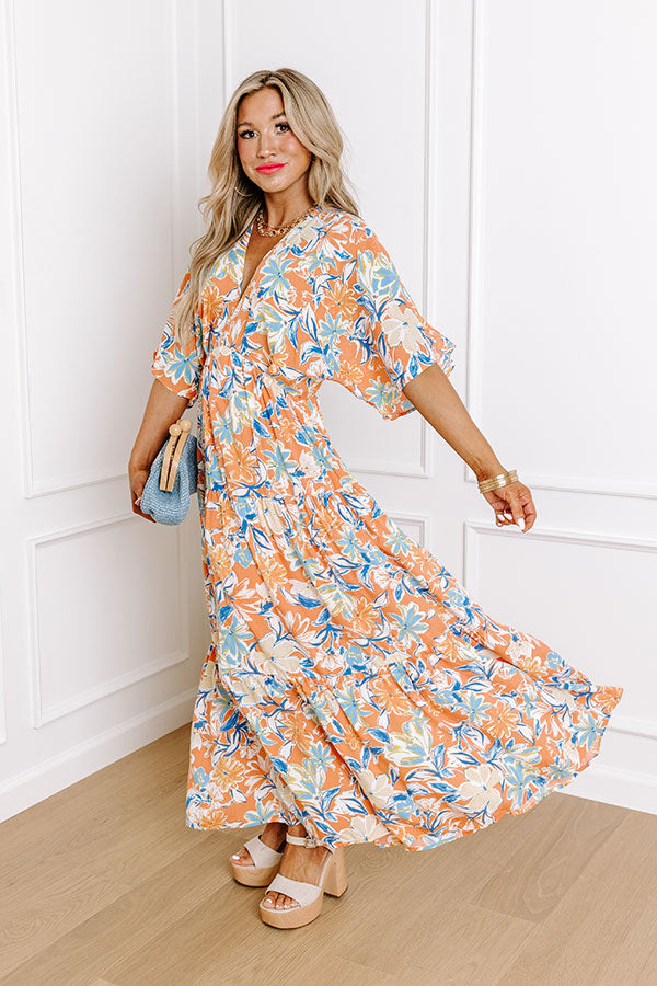 Premium Blossom Breeze Floral Maxi Dress in Persimmon