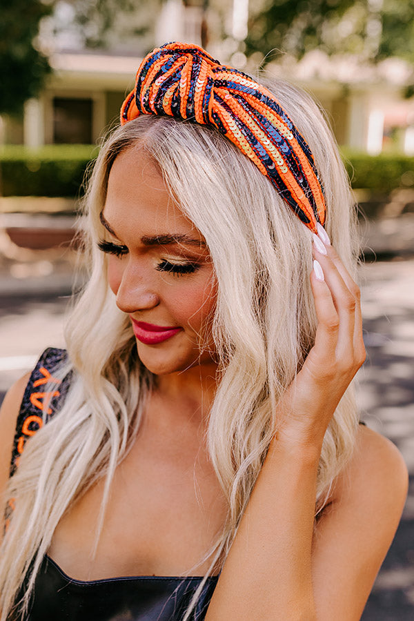 Ultimate Game Day Sequin Headband - Orange & Navy Striped Style