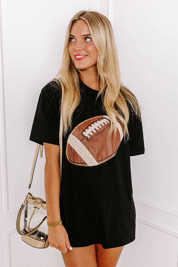 Ultimate Game Day Tee: Kickoff Cutie Embroidered Oversized Black