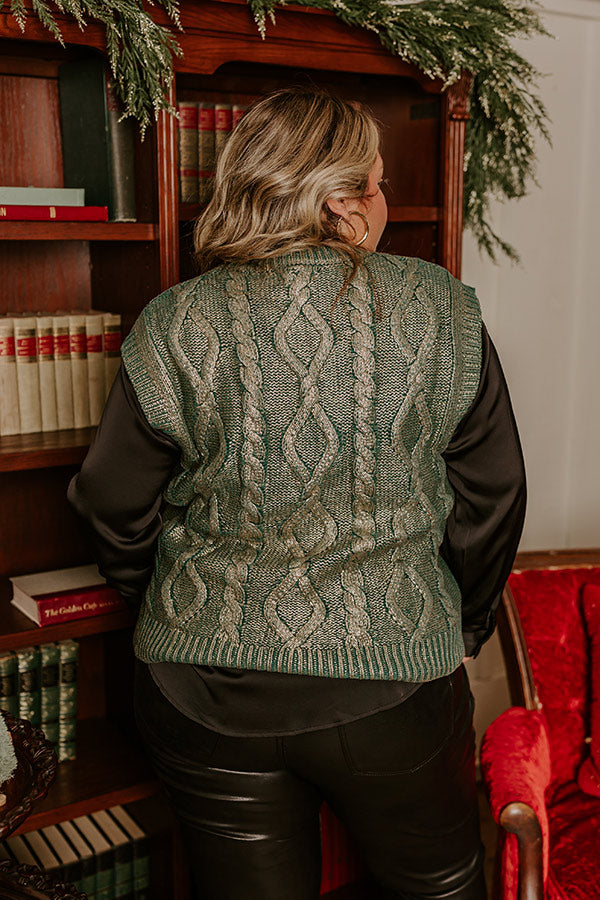 Premium Metallic Knit Vest Top - Hunter Green Curves