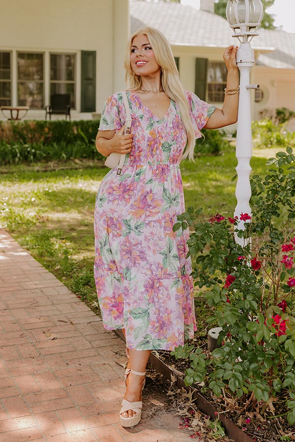 Premium Sunny Sangria Floral Midi Dress - Pink Curves