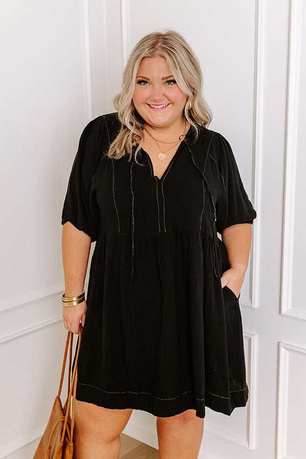 Ultimate Summer Party Linen-Blend Mini Dress - Black Curves
