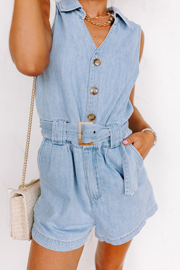 Premium Boho Chic Denim Romper - Light Wash