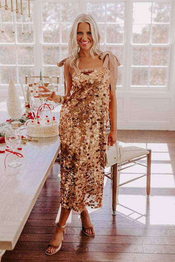 Ultimate Glam Sequin Midi Dress - Copper Shimmer