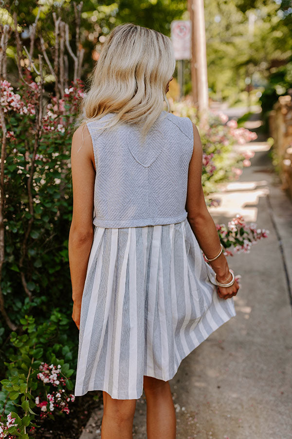 Ultimate Cute Smile Stripe Mini Dress - Trendy Grey