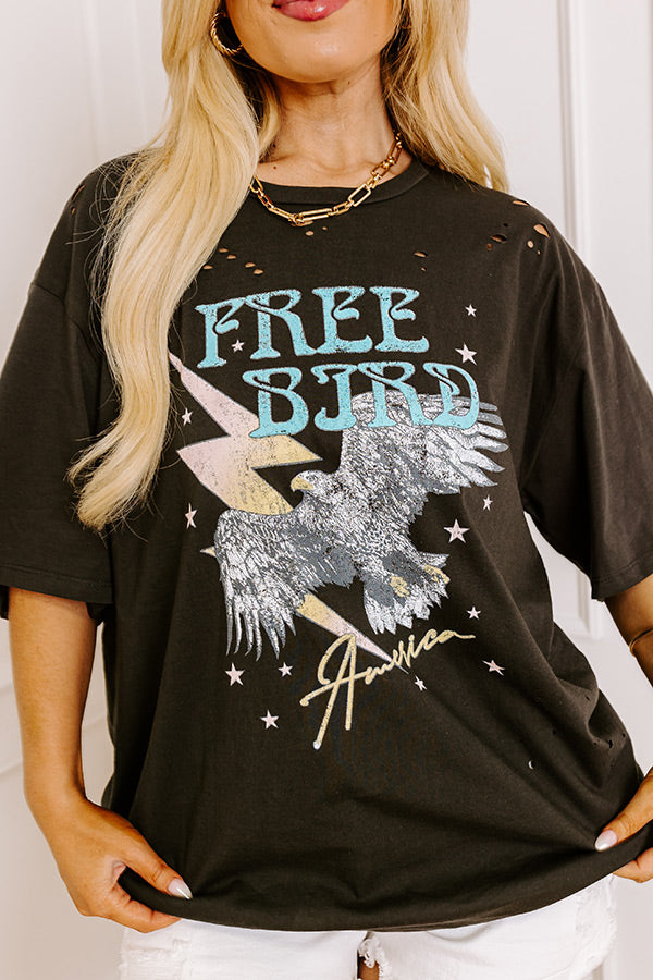 Premium Free Bird America Vintage Distressed Boyfriend Tee