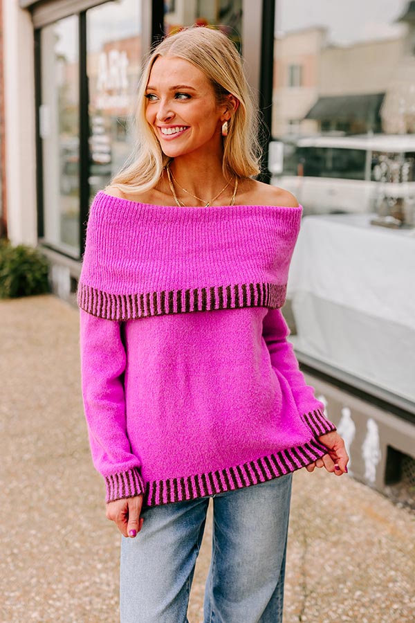 Ultimate Chic Off Shoulder Knit Sweater - Violet Elegance