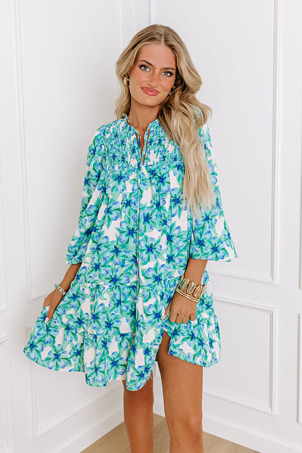 Premium Coastal Cruise Floral Mini Dress in Green - Ultimate Summer Style