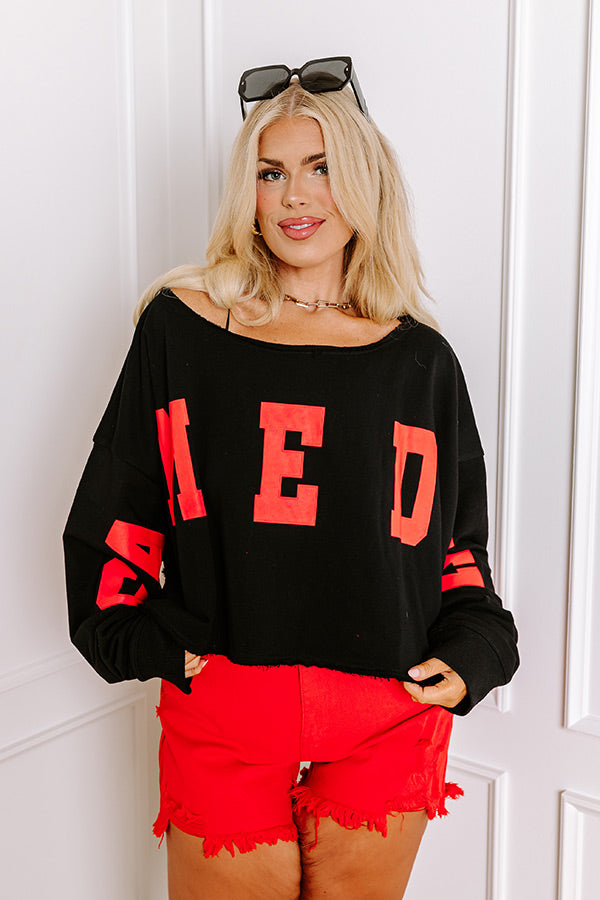 Ultimate Game Day Crop Sweatshirt - Black/Red Curves Edition