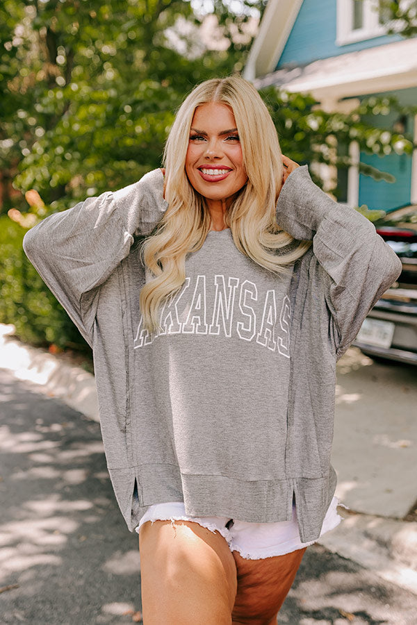 Premium Arkansas Razorbacks Embroidered Oversized Tee - Grey Curves