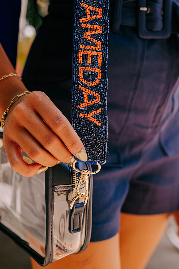 Premium Game Day Beaded Bag Strap - Orange & Navy Edition