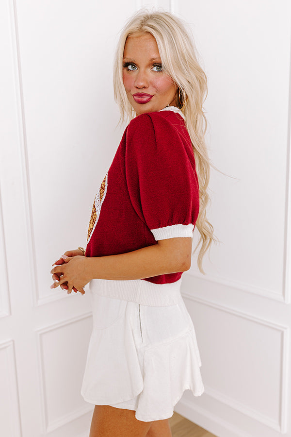 Ultimate Glam Tailgate Sequin Sweater Top - Crimson