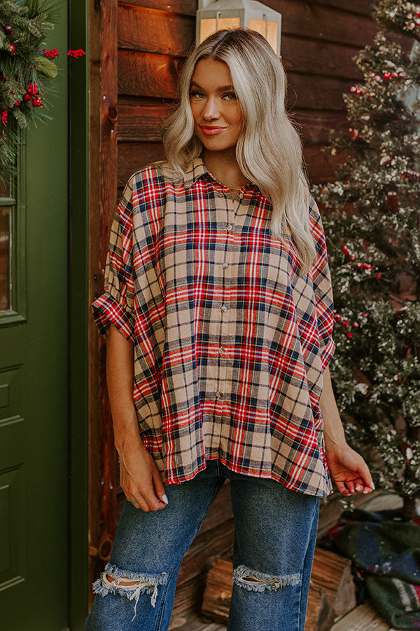 Ultimate Plaid Button-Up Shirt in Iced Latte