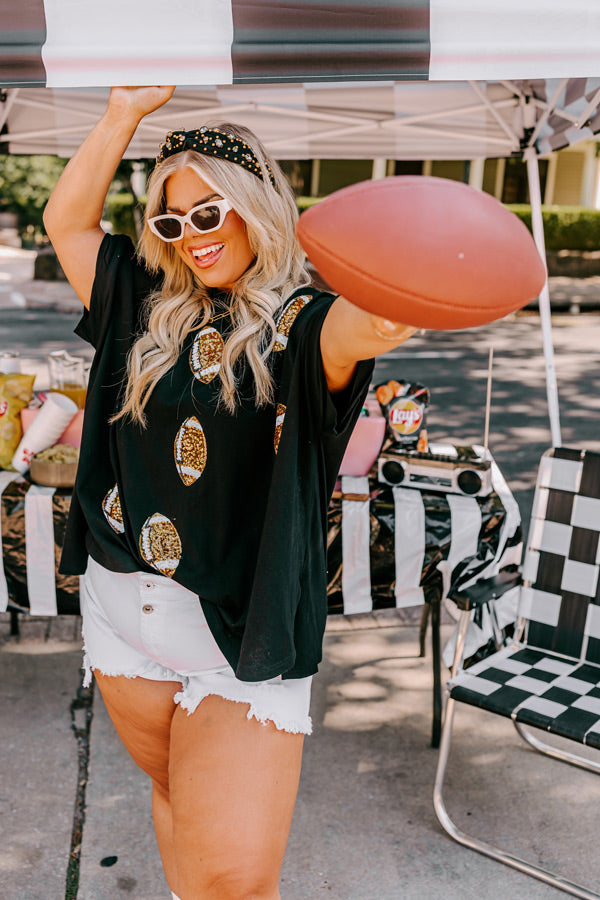 Ultimate Football Glam Sequin Oversized Tee - Black Curves Edition