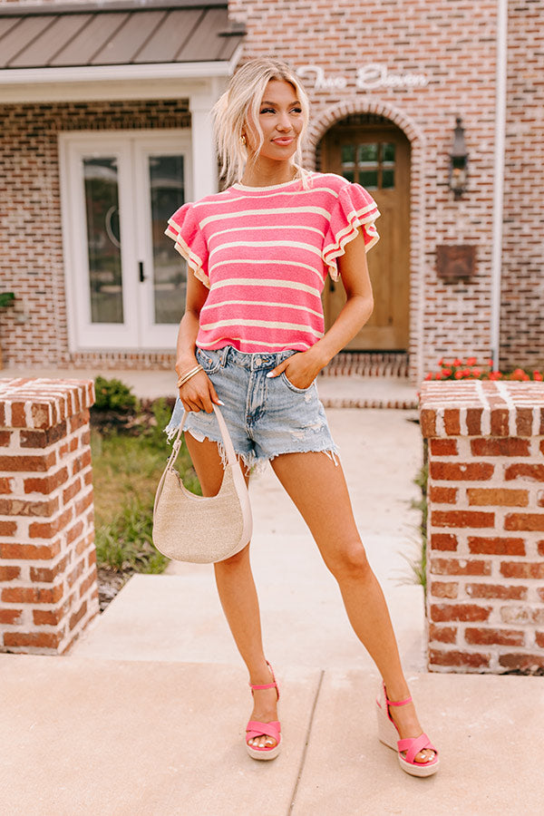 Premium Sweet Charmer Knit Stripe Top - Ultimate Pink Style