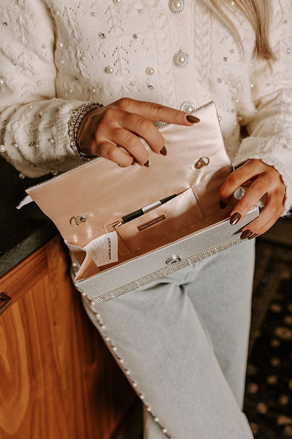 Premium Silver Rhinestone Glam Clutch with Detachable Strap