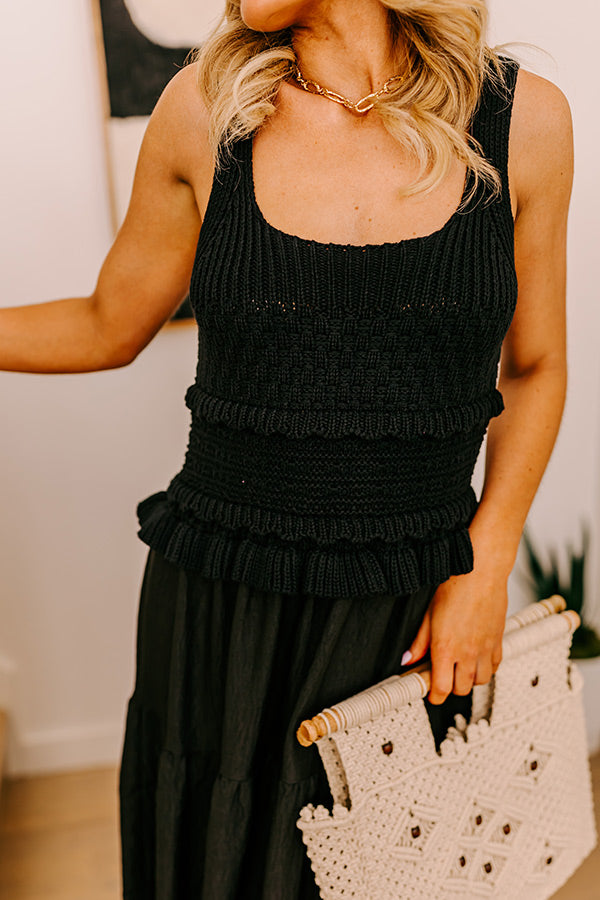 Ultimate Sunset Beach Stroll Crochet Maxi Dress - Black